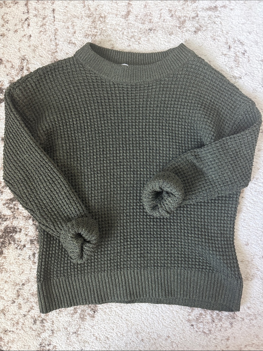 Olive Green Waffle Knit Women's Sweater